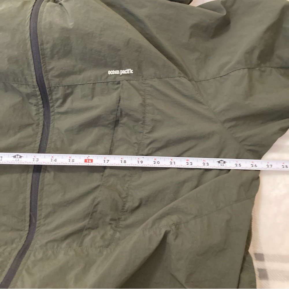 Ocean Pacific Men’s Windbreaker Jacket Green with Stand-Up Collar Hooded Sz L - Picture 13 of 16